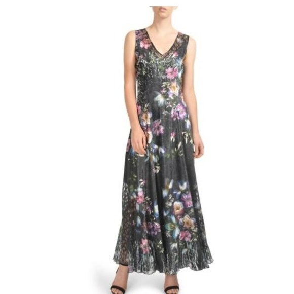 KOMAROV Floral Print Lace-Up Gown - Picture 2 of 7